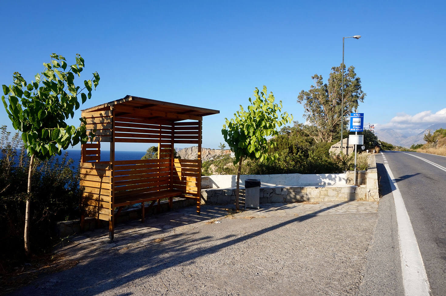 Bus stop on Road No. 90 in Istron Bay